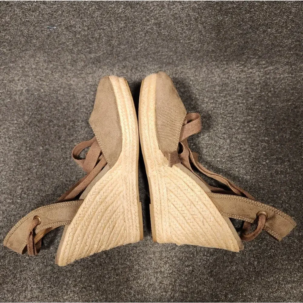 BRASH Taupe Faux Suede Lace Up Espadrille Wedge Closed Toe Sandals Womens‎ 9